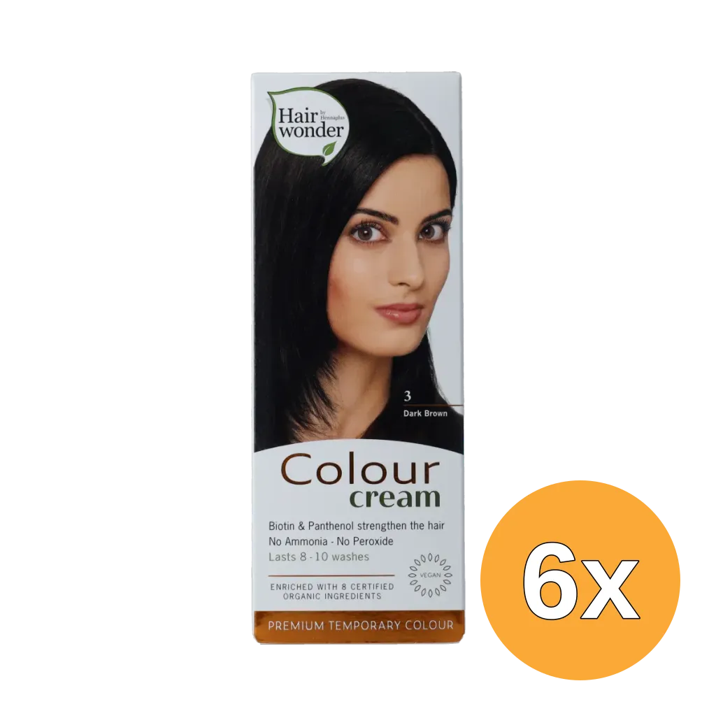 6x Hairwonder Colour Cream 3 Dark Brown (60 ml)