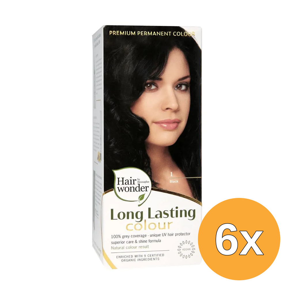 6x Hairwonder Long Lasting Colour 1 Black (100 ml)