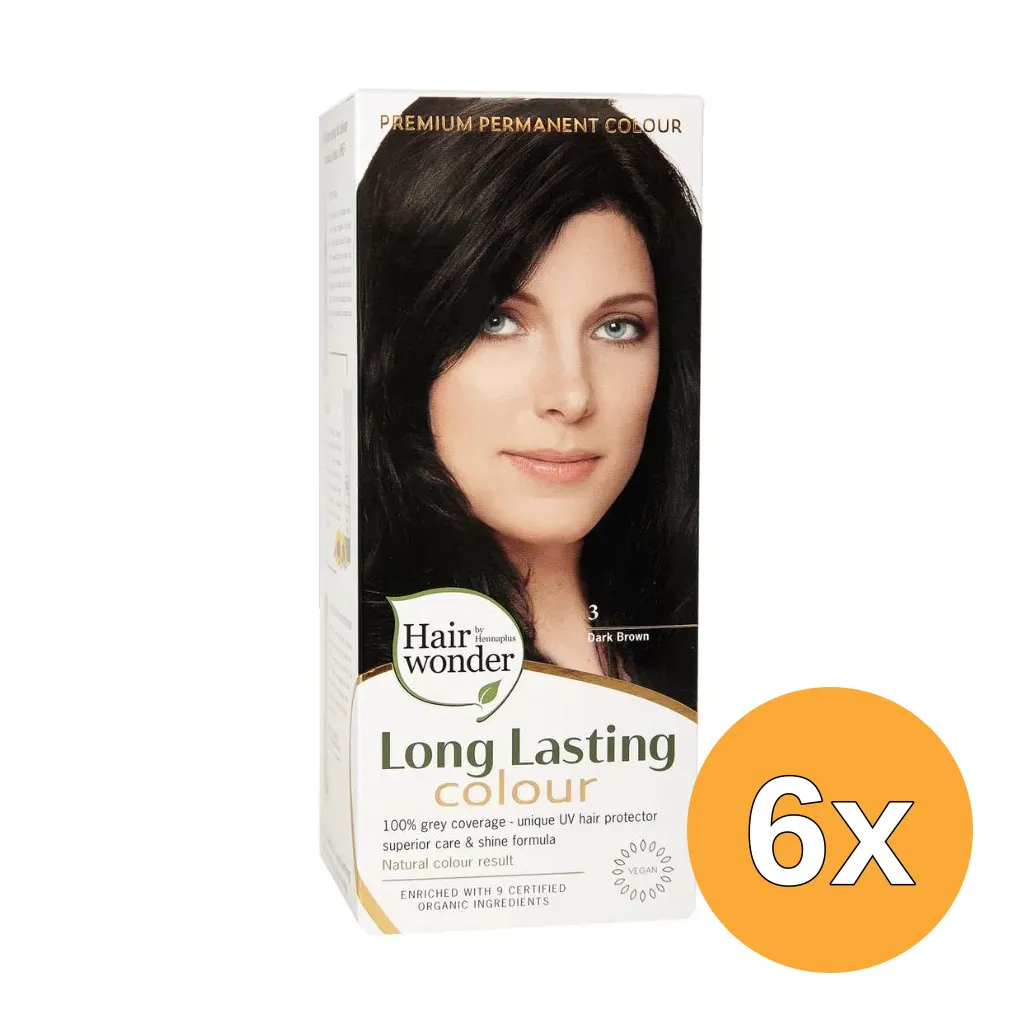 6x Hairwonder Long Lasting Colour 3 Dark Brown (100 ml)