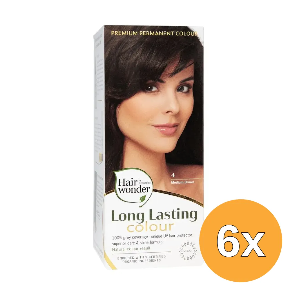 6x Hairwonder Long Lasting Colour 4 Medium Brown (100 ml)