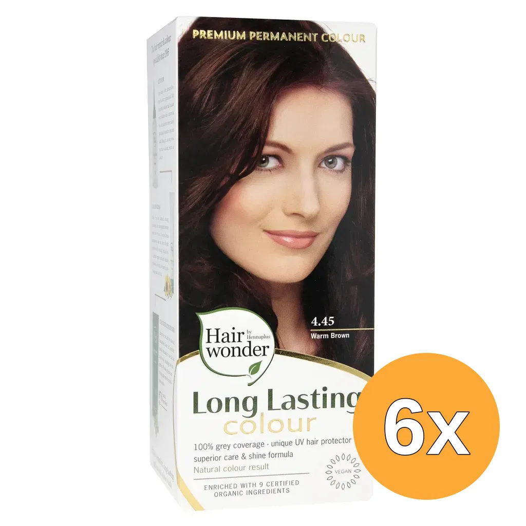 6x Hairwonder Long Lasting Colour 4.45 Warm Brown (100 ml)