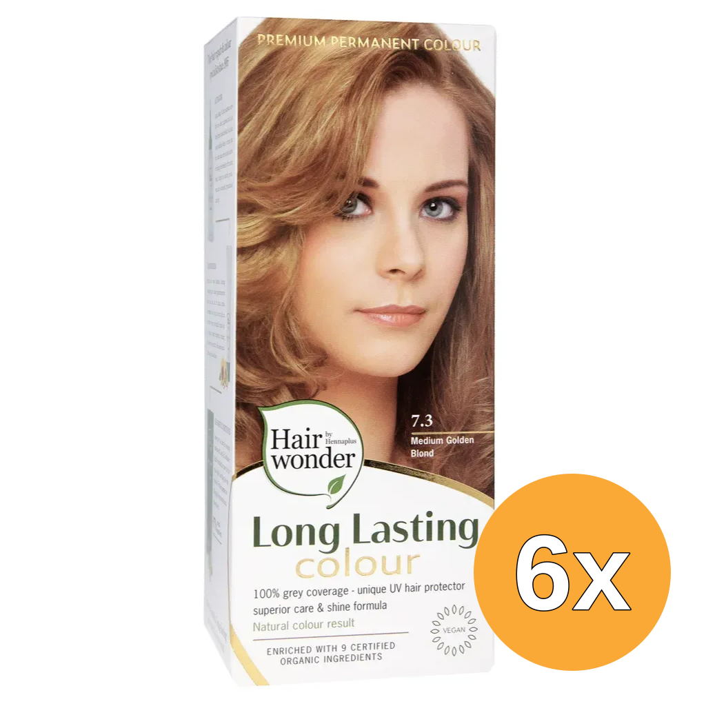 6x Hairwonder Long Lasting Colour 7.3 Medium Golden Blond (100 ml)