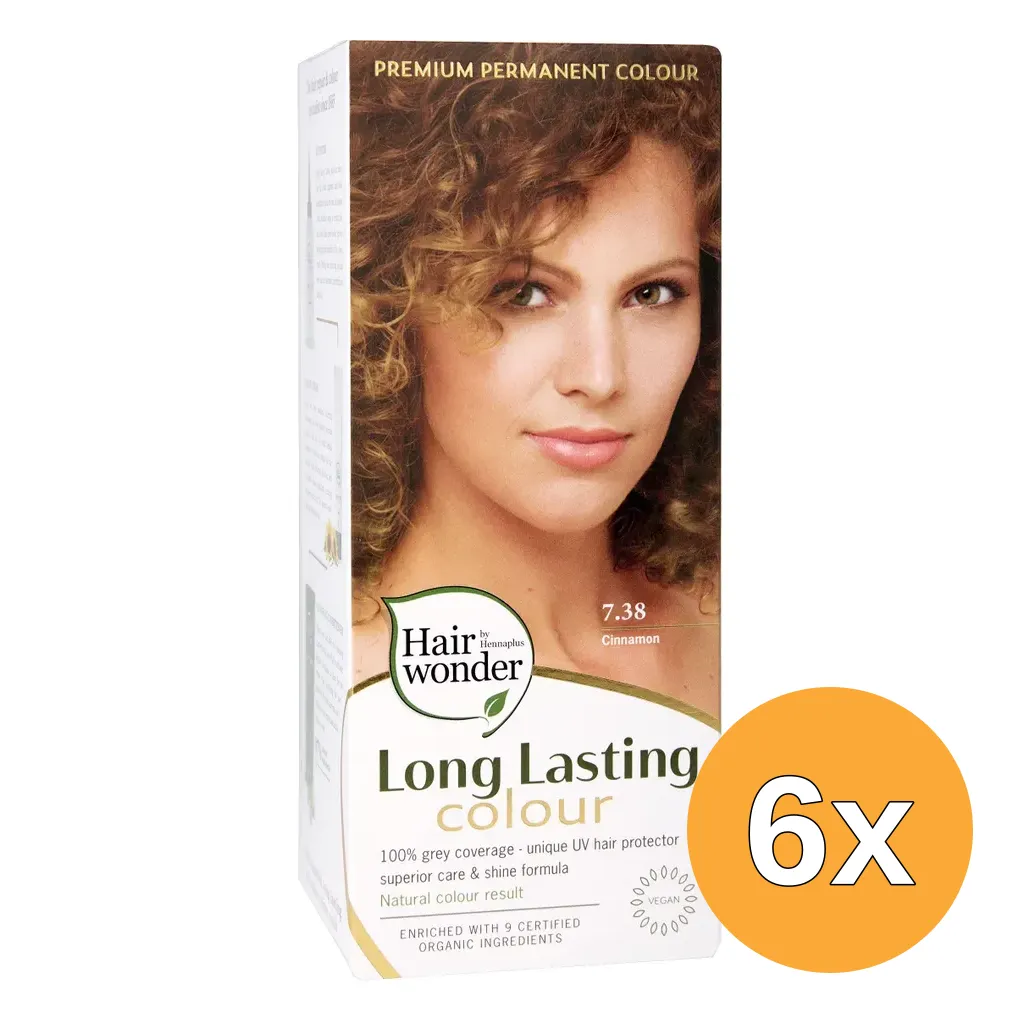 6x Hairwonder Long lasting colour 7.38 cinnamon (100 ml)