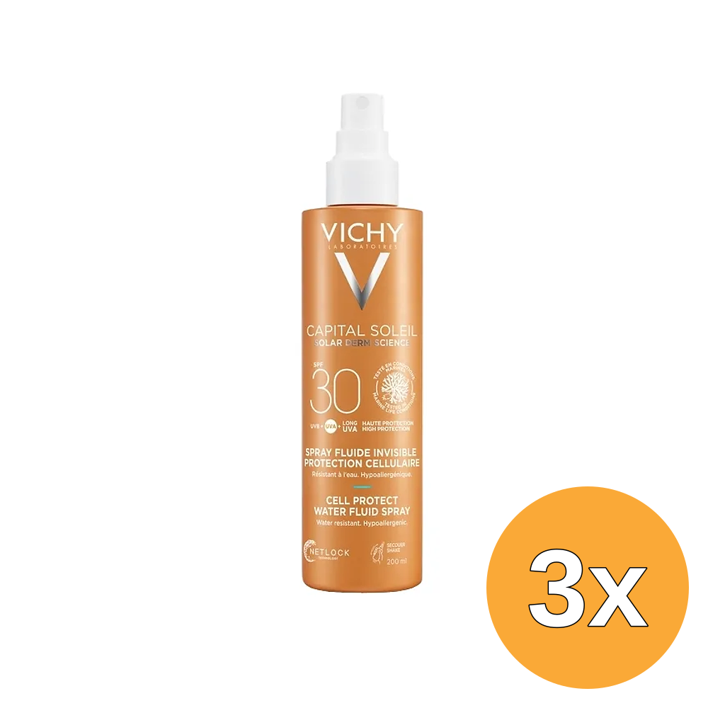 3x Vichy Capital Soleil Cell Protect Water Fluid Spray SPF30 (200 ml)