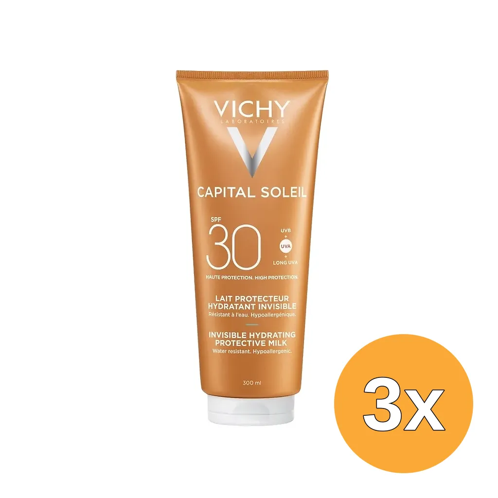 3x Vichy Capital Soleil Fresh Protective Milk Face & Body SPF30 (300 ml)