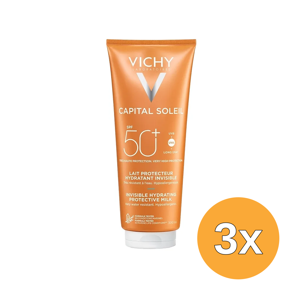 3x Vichy Capital Soleil Invisible Hydrating Protective Milk SPF50+ (300 ml)