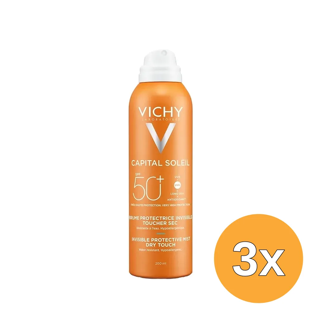 3x Vichy Capital Soleil Invisible Protective Mist Dry Touch SPF50 (200 ml)