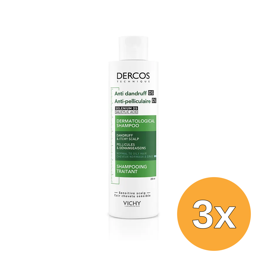 3x Vichy Dercos Anti-roos Shampoo Normaal tot Vet Haar (200 ml)