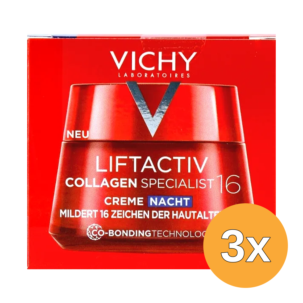 3x Vichy Liftactiv Collageen Specialist 16 Nachtcrème (50 ml)