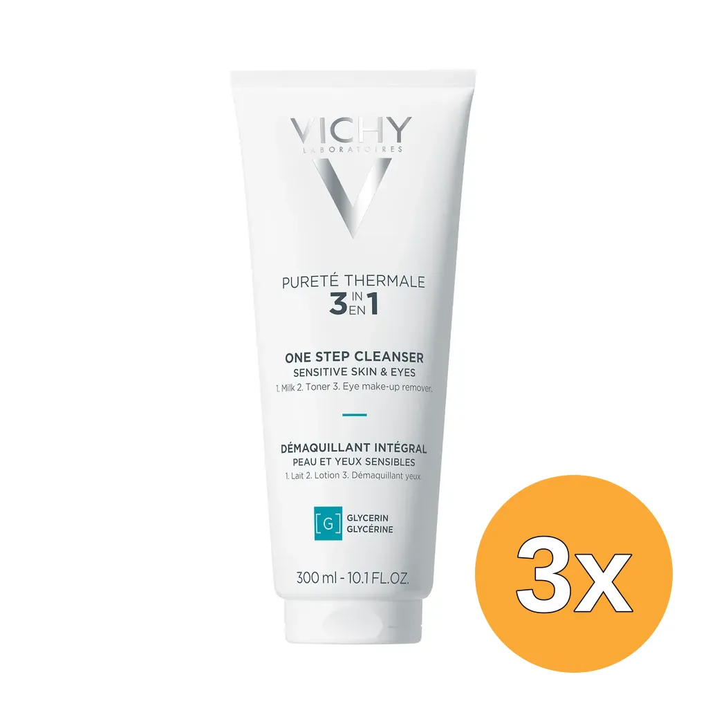 3x Vichy Pureté Thermale One-step Cleanser Sensitive Skin & Eyes (300 ml)