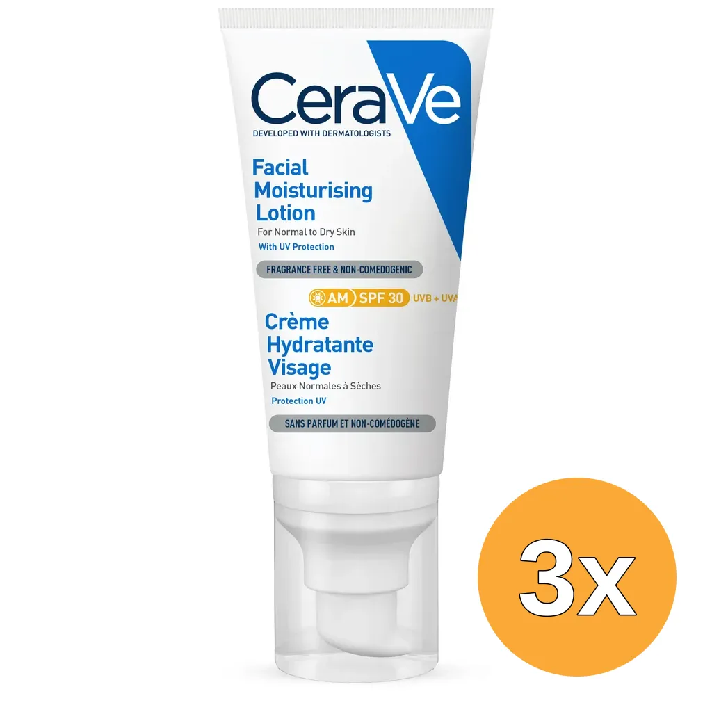 3x Cerave Hydraterende Gezichtscrème SPF 30 (52 ml)