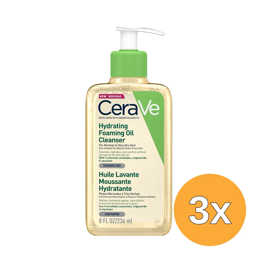 3x Cerave Hydrating Foaming Oil Cleanser - voor Normale tot (zeer) Droge Huid - voor Gezicht en Lich