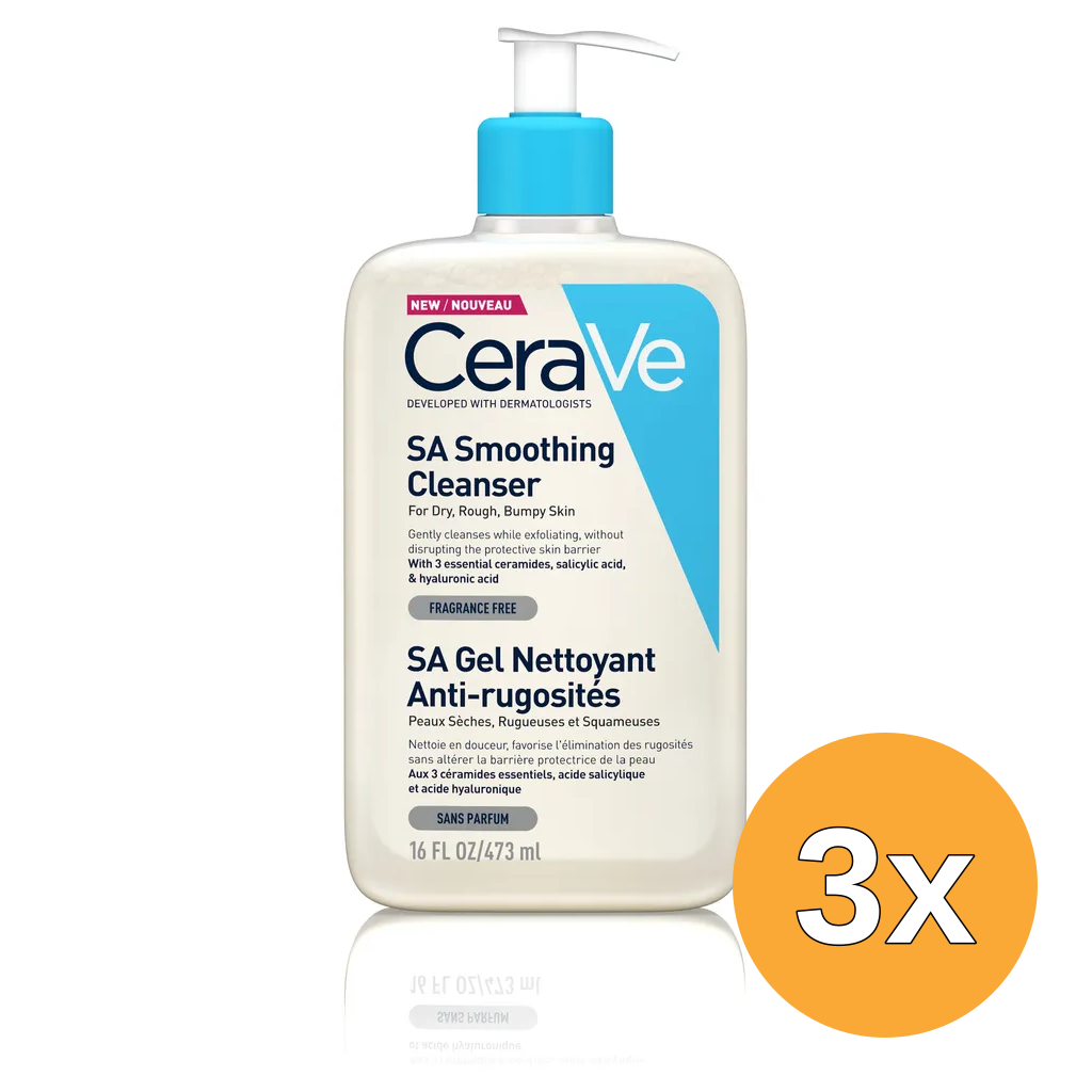 3x Cerave Sa Anti-ruwe Huid Reiniger - voor Droge tot Ruwe Huid (473 ml)