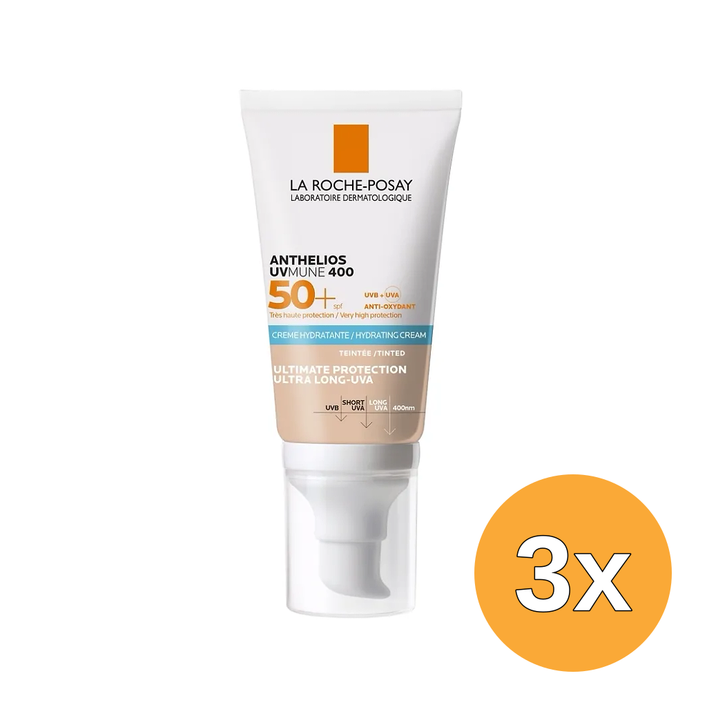 3x La Roche-Posay Anthelios Uvmune 400 Hydrating Cream Tinted SPF50+ (50 ml)