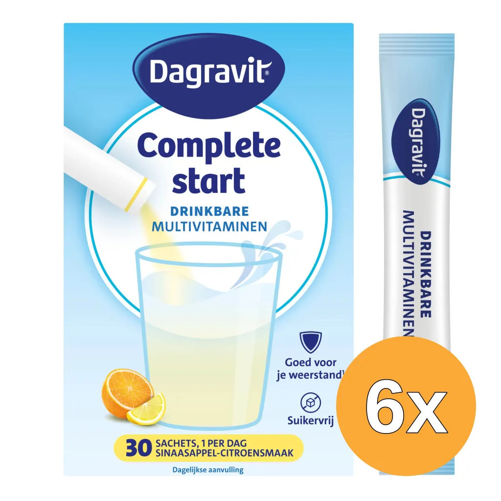 6x Dagravit Complete Start Drinkbare Multivitaminen Citroen-Sinaasappel (30 sachets)