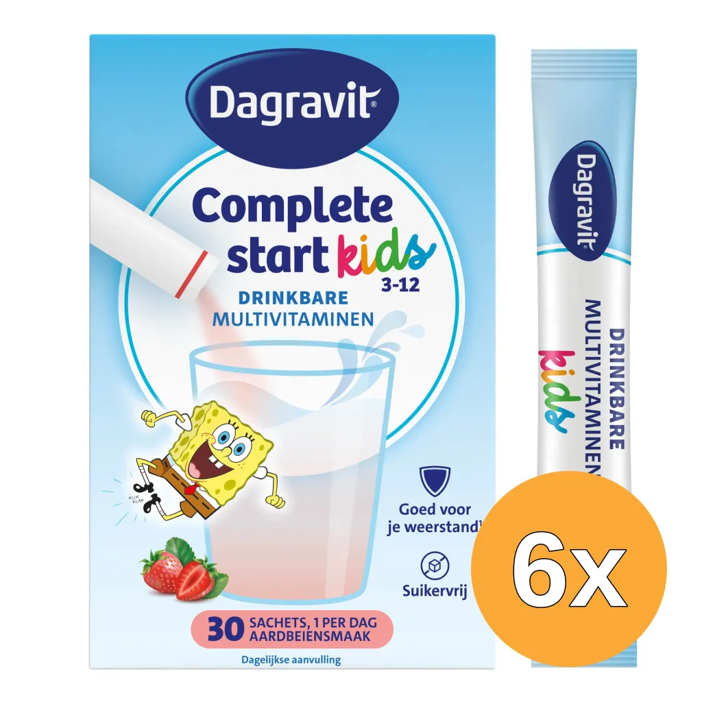 6x Dagravit Complete Start Drinkbare Multivitaminen Kids 3-5 Aardbei (30 sachets)