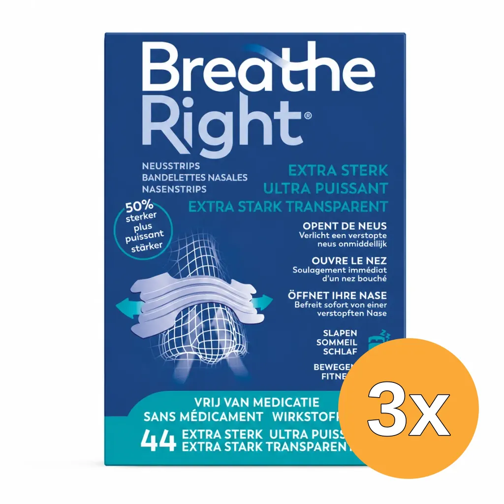 3x Breathe Right Neusstrips Transparant Extra Sterk (44 stuks)