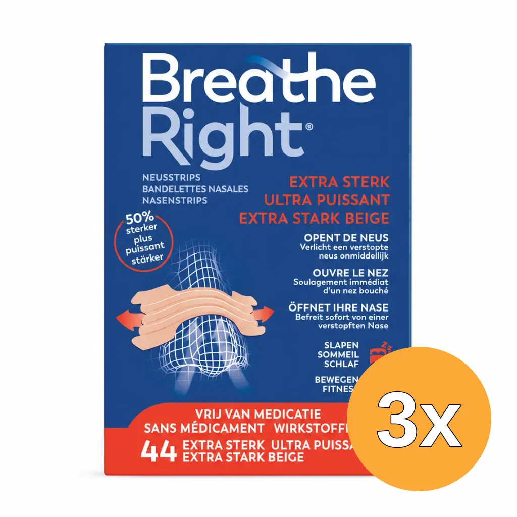 3x Breathe Right Neusstrips Beige Extra Sterk (44 stuks)