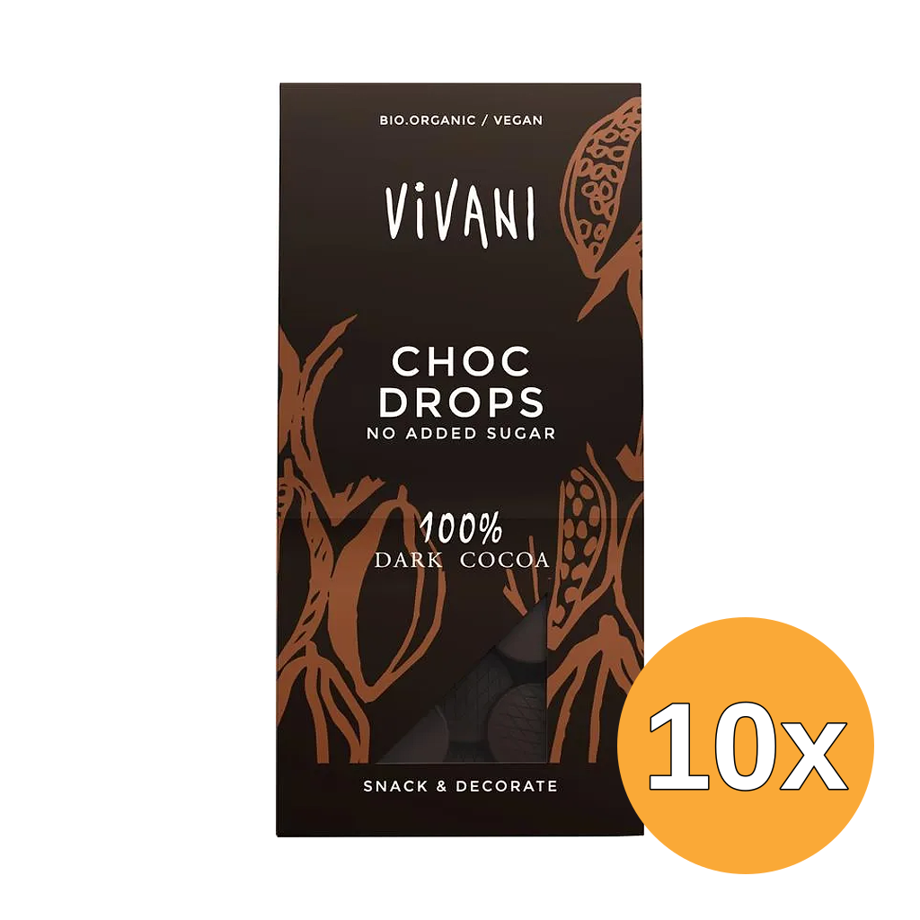 10x Vivani Choc Drops 100% Dark Cocoa Bio (100 gr)
