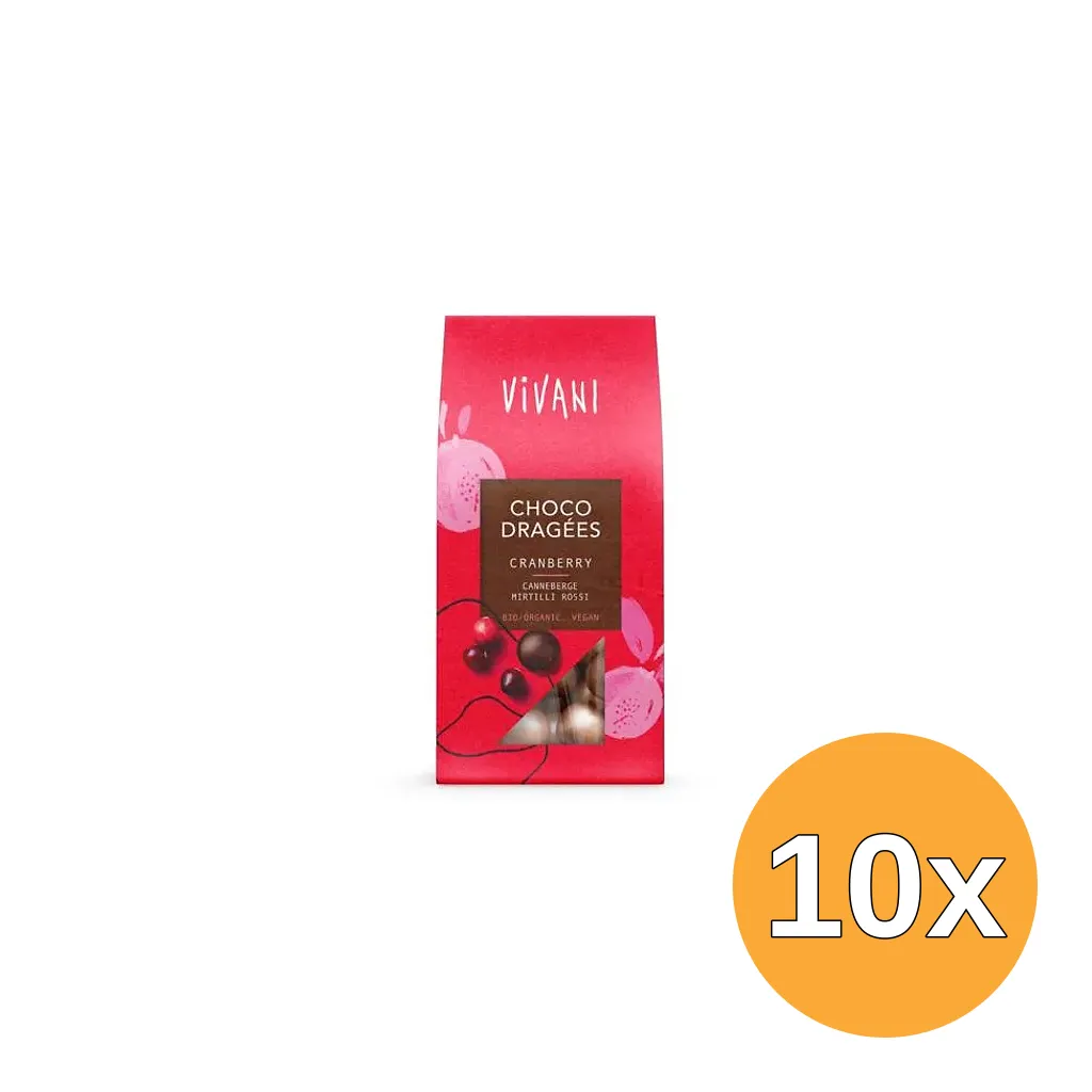 10x Vivani Choco Dragees Cranberry Bio (75 gr)