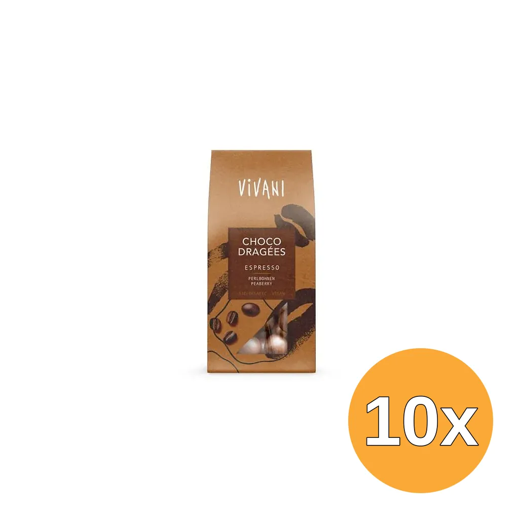 10x Vivani Choco Dragees Espressio Bio (75 gr)