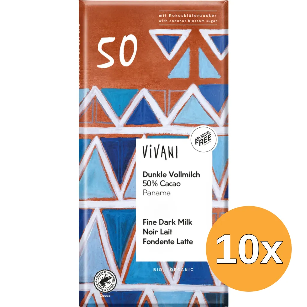 10x Vivani Chocolade Melk Donker 50% Panama Bio (80 gr)