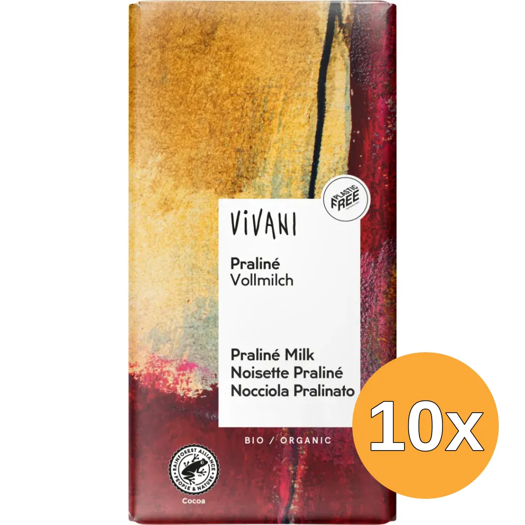10x Vivani Chocolade Melk Praline Nougat Bio (100 gr)
