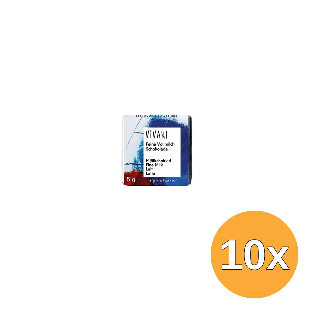 10x Vivani Chocolade Naps Melk 5 Gram (200 Stuks)