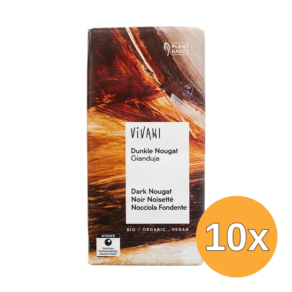 10x Vivani Chocolate Bar Dark Nougat Gianduja (80 gr)