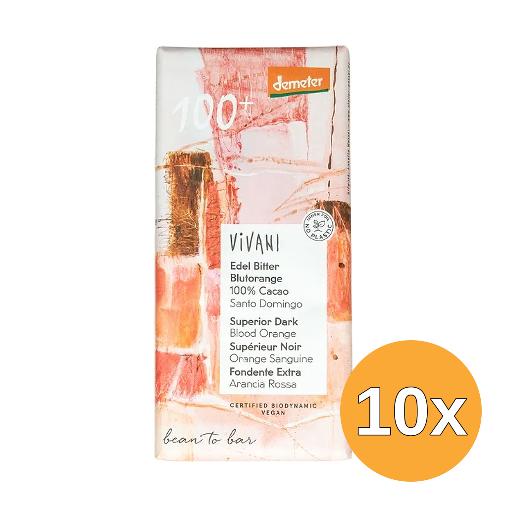 10x Vivani Chocolate-Bar Blutorange Dark 100% (90 gr)