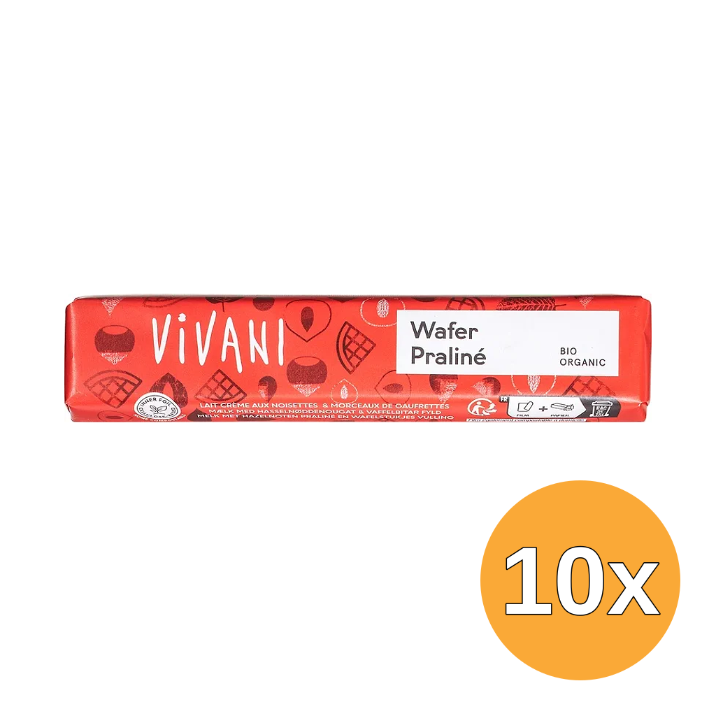 10x Vivani Chocolate-Bar Wafer Praliné (40 gr)