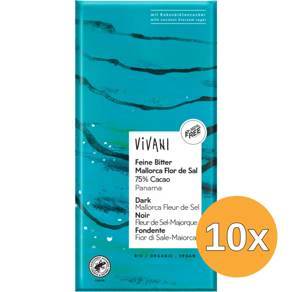 10x Vivani Dark 75% Panama cocoa Mallorca fleur de sel bio (80 gr)