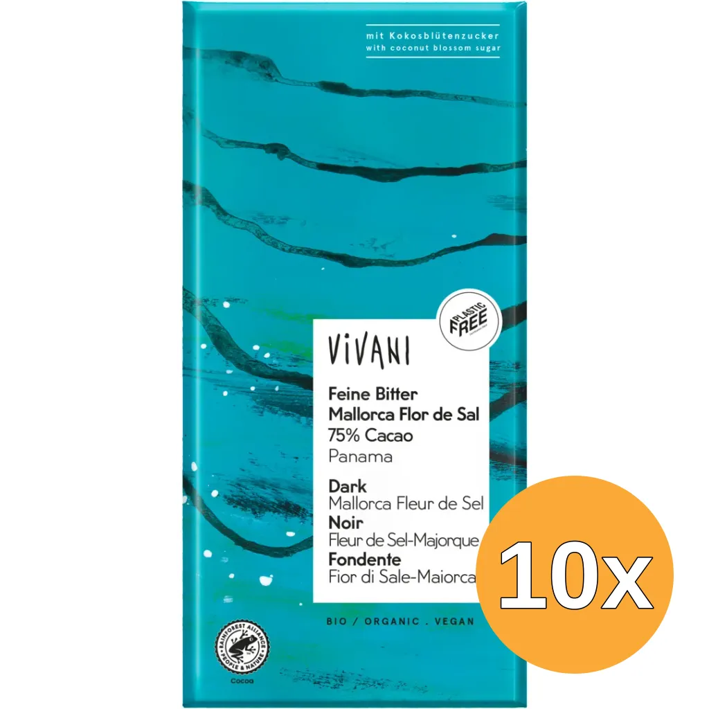 10x Vivani Dark 75% Panama cocoa Mallorca fleur de sel bio (80 gr)