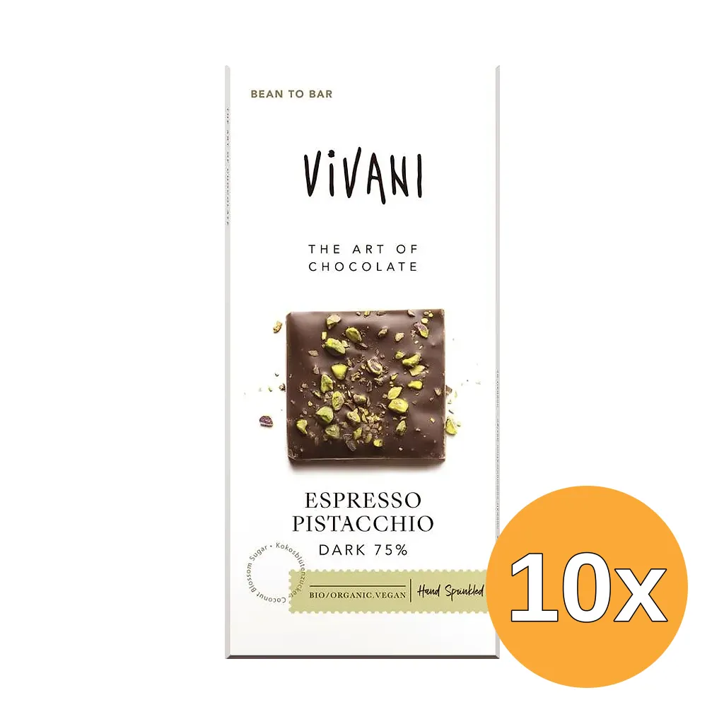 10x Vivani Espresso Pistacchio Dark 75% Bio (80 gr)