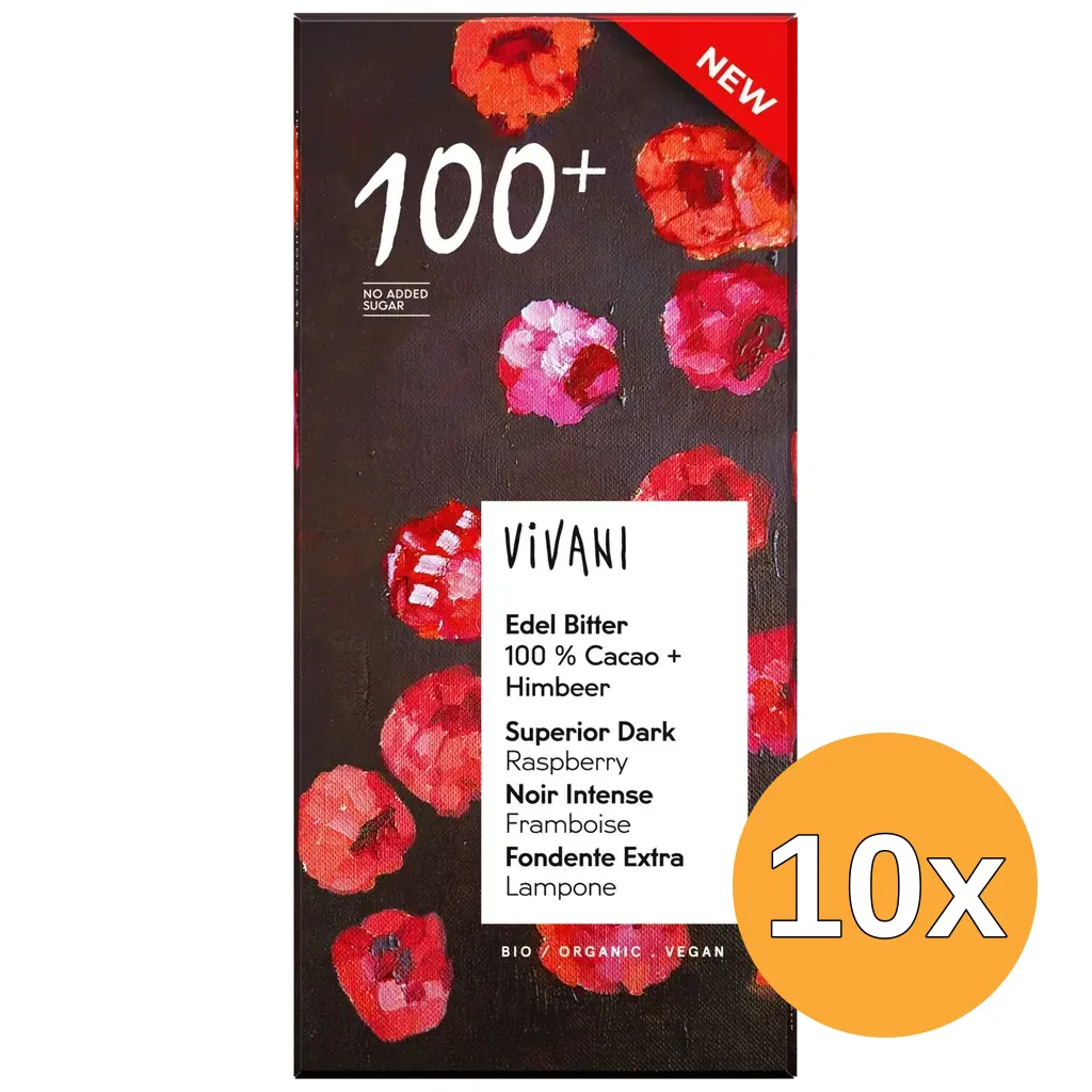 10x Vivani Superior Dark 100% Cacao Chocolate Raspberry (80 gr)