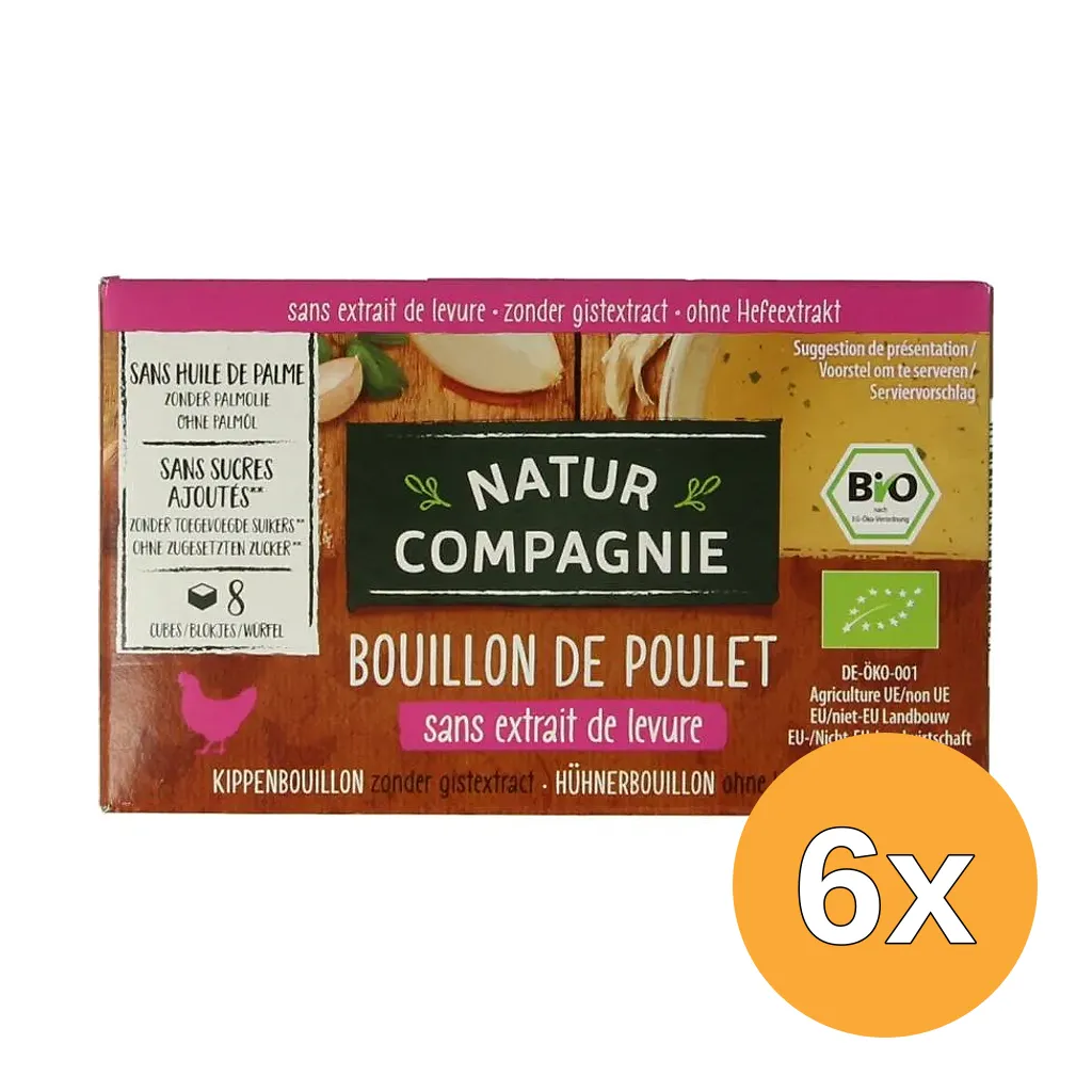 6x Natur Compagnie Kippenbouillonblokjes Zonder Gist Bio (8 stuks)