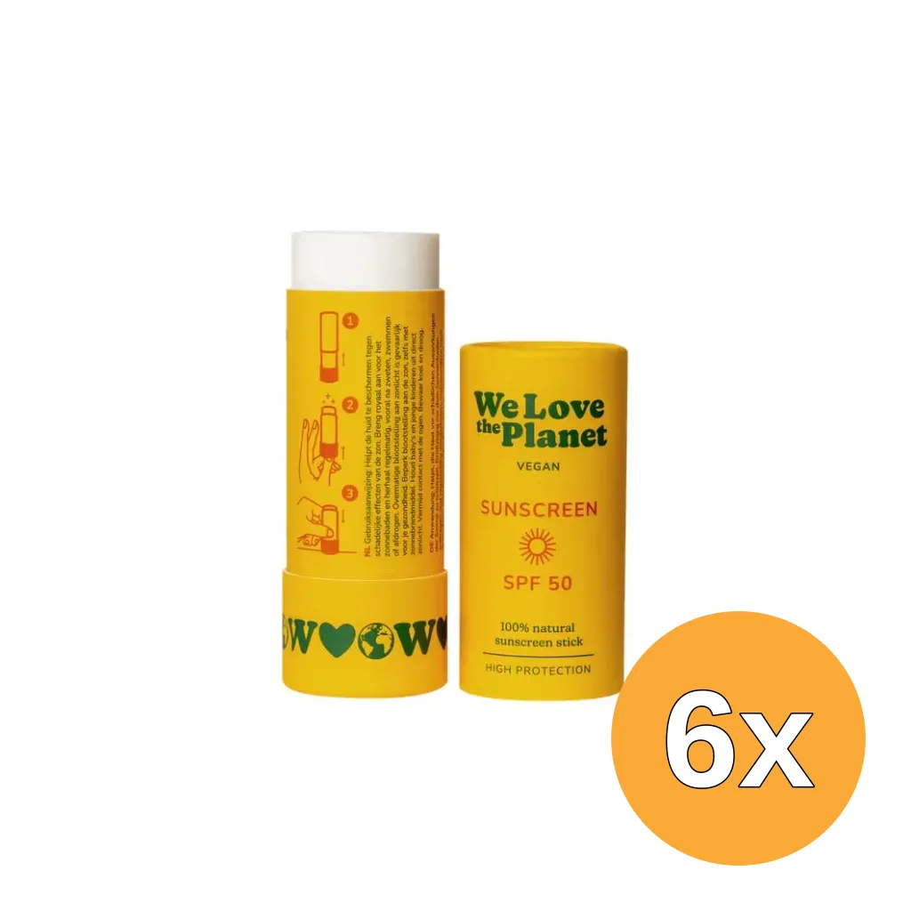 6x We Love The Planet Sunscreen Stick - SPF 50 (40 gr)