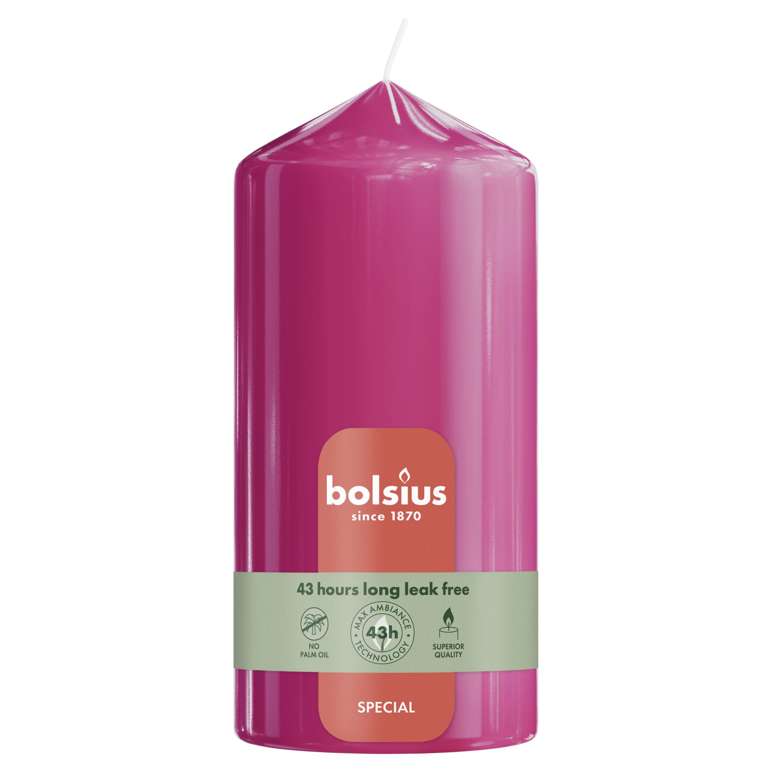 Bolsius Gotische Stompkaars 130/68 Gloss Fuchsia (1 Stuk)