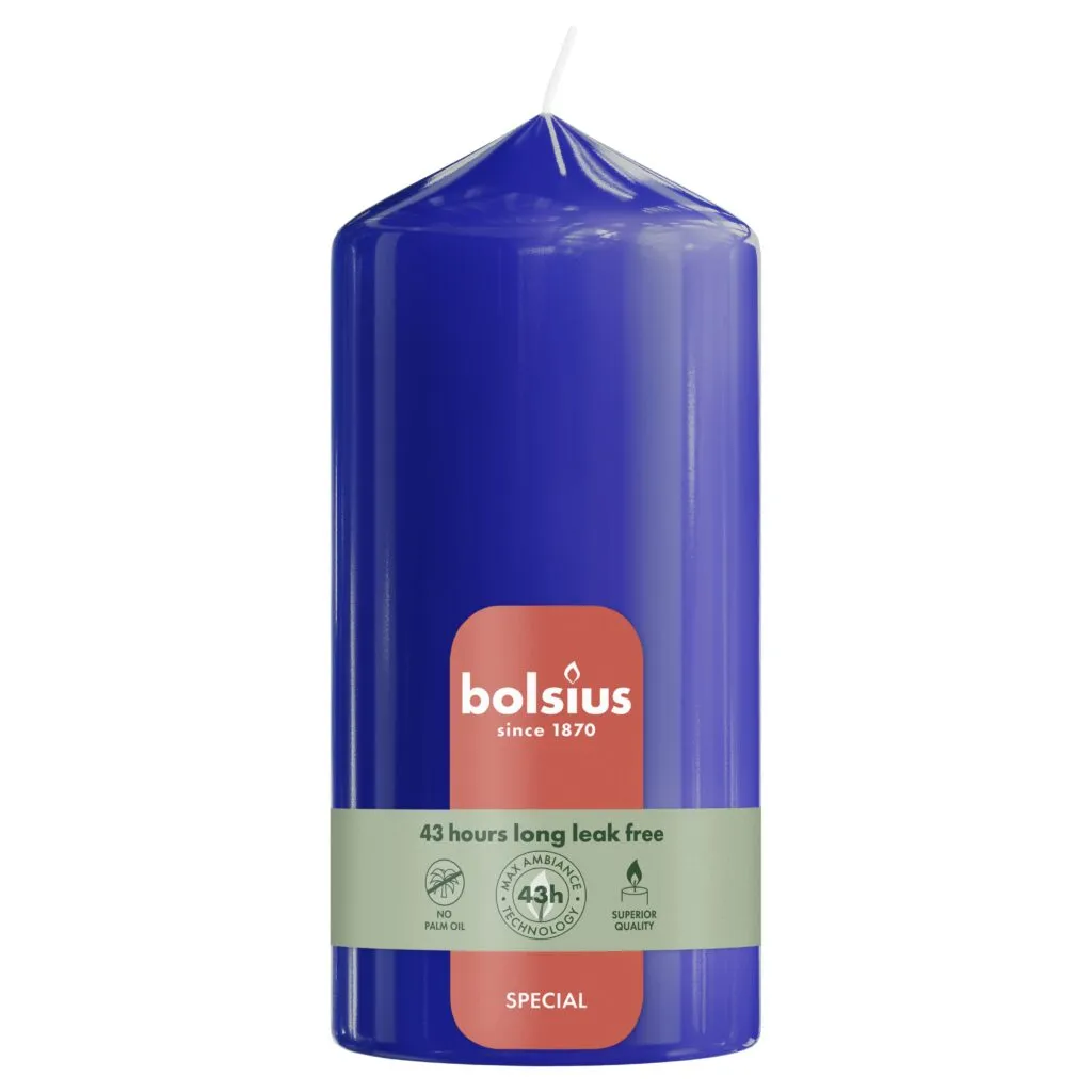 Bolsius Gotische Stompkaars 130/68 Gloss Majorelle Blue (1 Stuk)