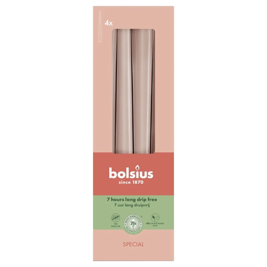 Bolsius Gotische Dinerkaarsen 245/24 mm Misty Pink (4 stuks)