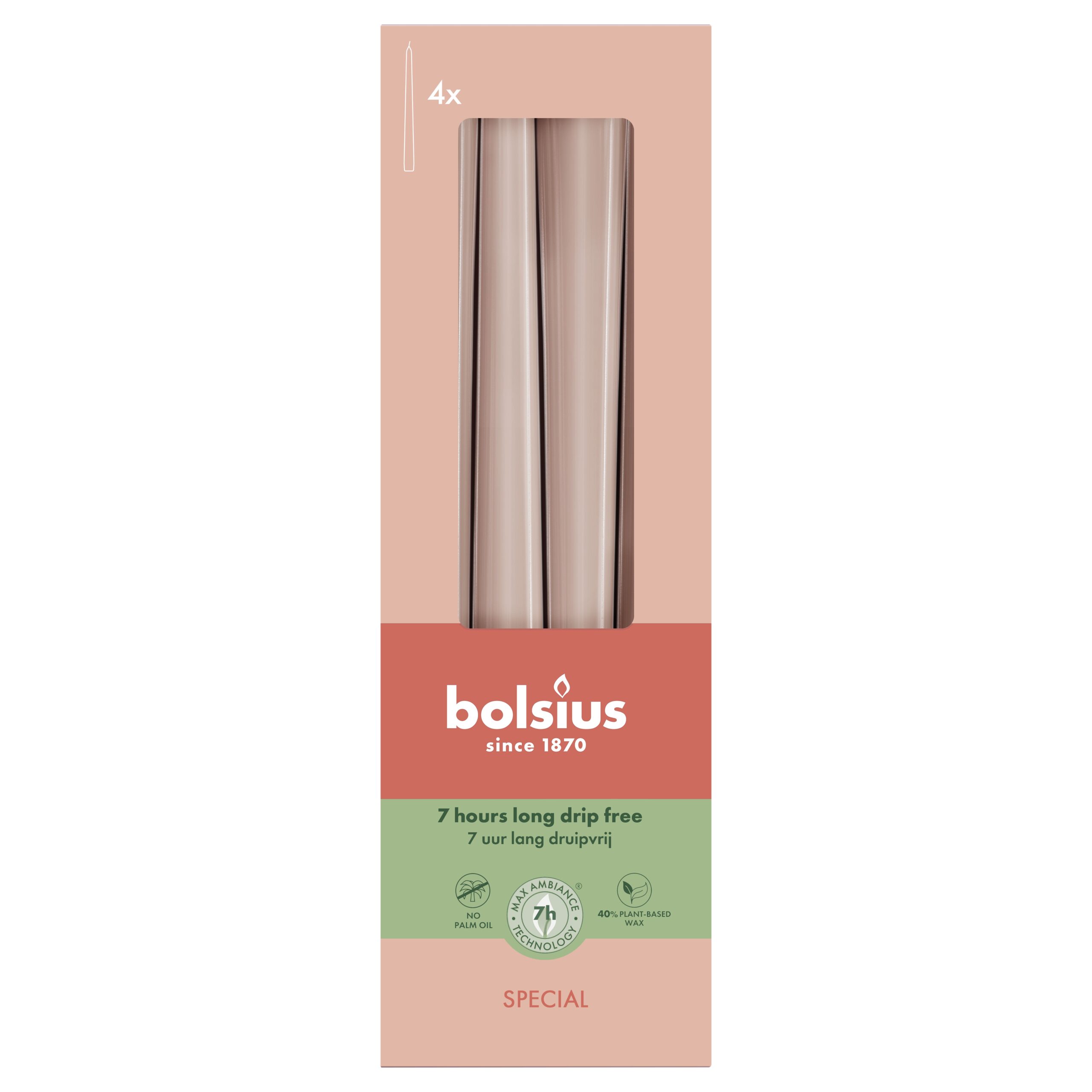 Bolsius Gotische Dinerkaarsen 245/24 mm Misty Pink (4 stuks)