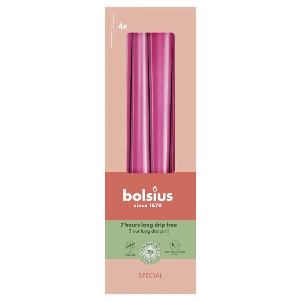 Bolsius Gotische Dinerkaarsen 245/24 mm Fuchsia (4 stuks)