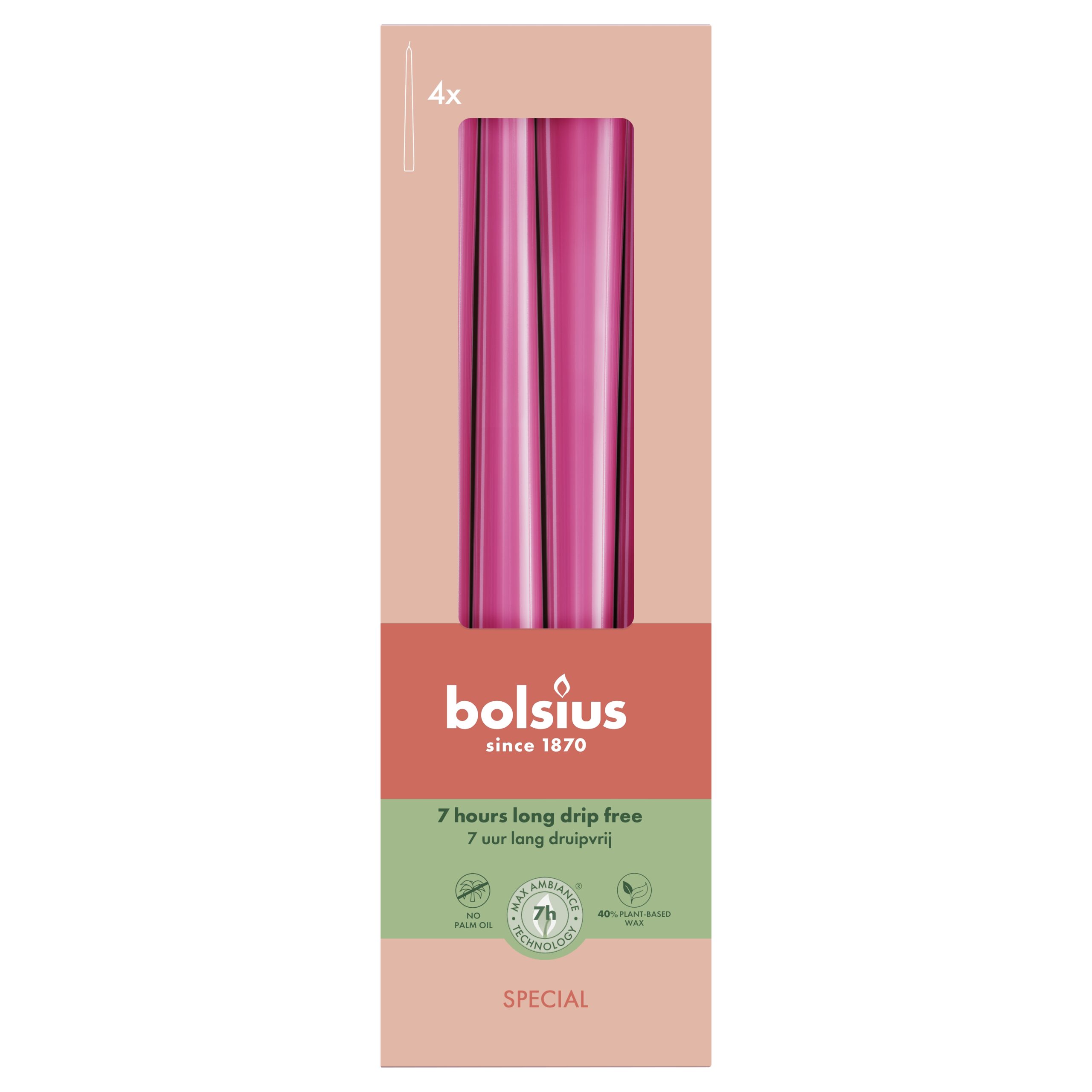 Bolsius Gotische Dinerkaarsen 245/24 mm Fuchsia (4 stuks)