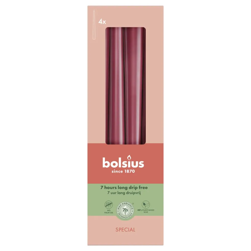Bolsius Gotische Dinerkaarsen 245/24 mm Velvet Red (4 stuks)