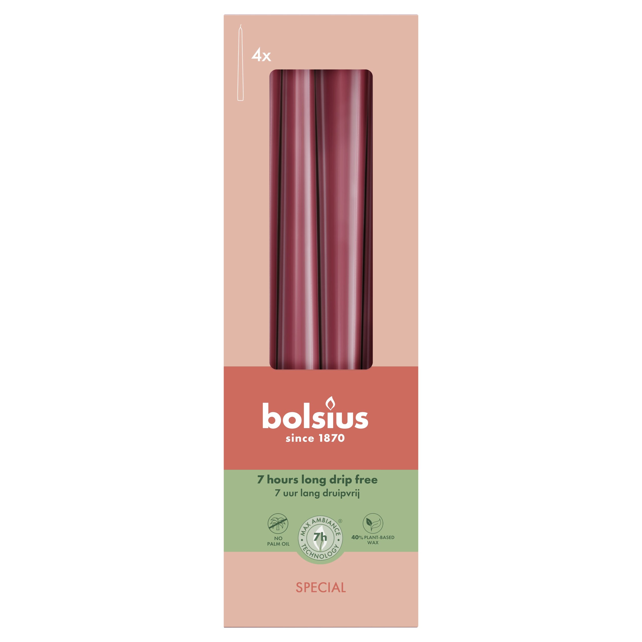 Bolsius Gotische Dinerkaarsen 245/24 mm Velvet Red (4 stuks)