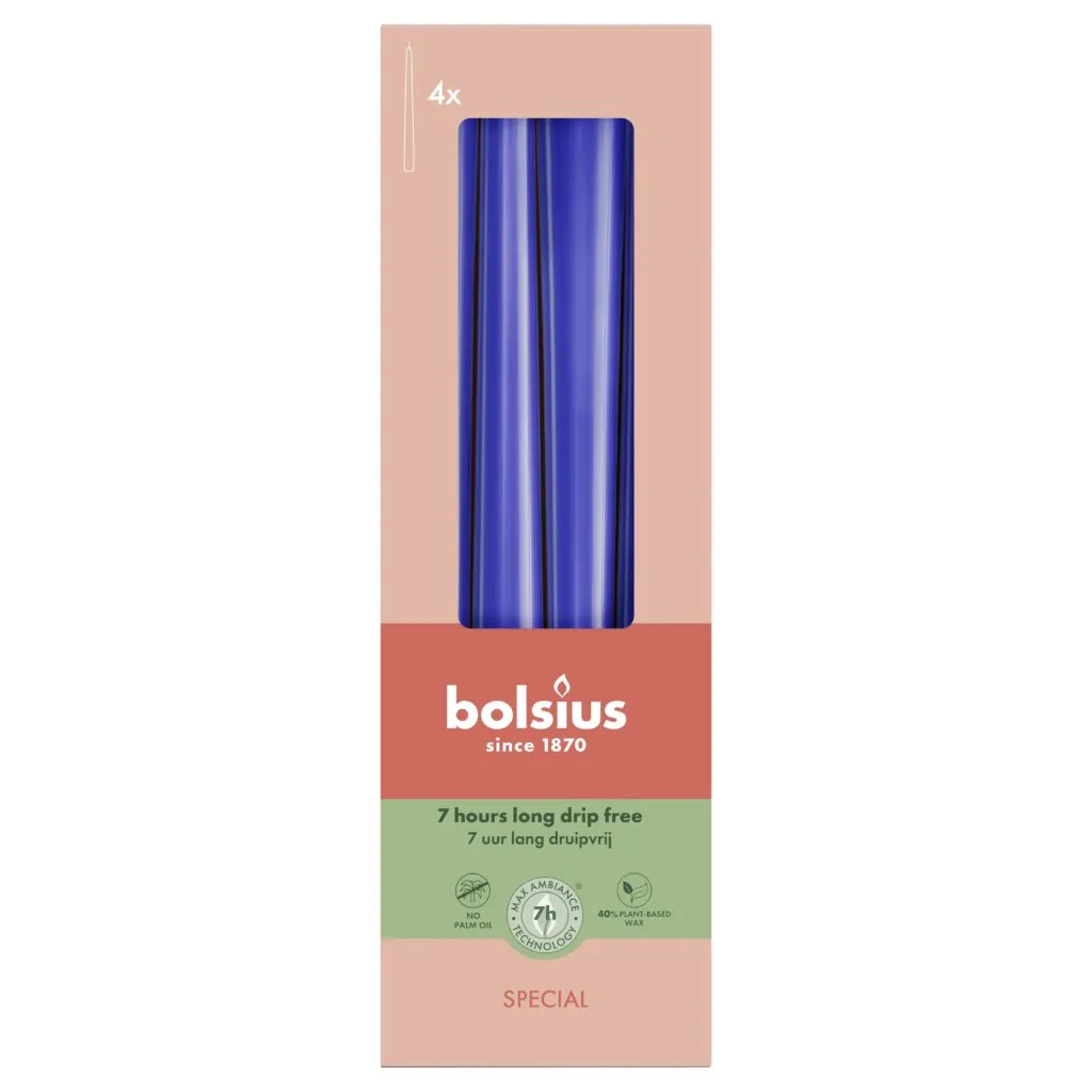 Bolsius Gotische Dinerkaarsen 245/24 mm Majorelle Blue (4 stuks)