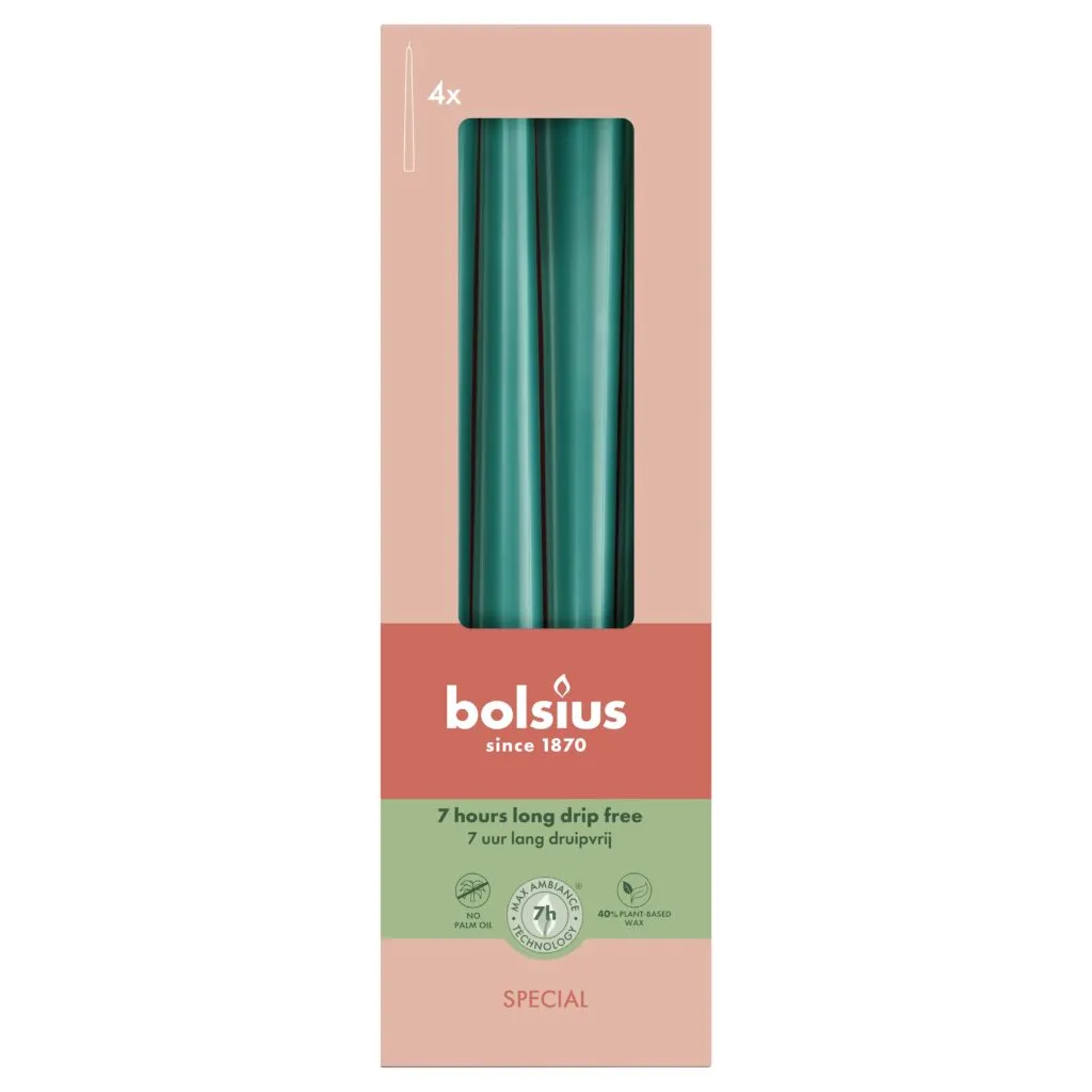 Bolsius Gotische Dinerkaarsen 245/24 mm Pine Green (4 stuks)
