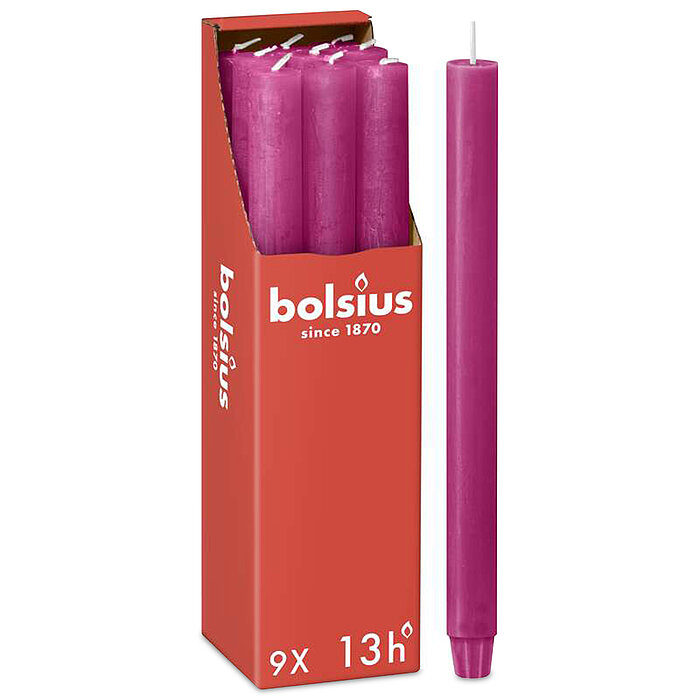 Bolsius Rustiek Stoof/dinerkaars 270/23 Fuchsia (9 stuks)