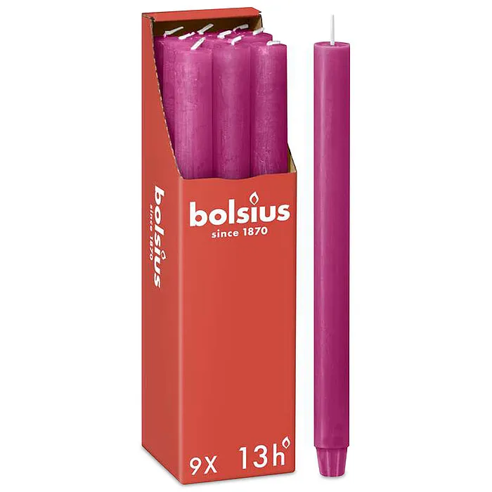 Bolsius Rustiek Stoof/dinerkaars 270/23 Fuchsia (9 stuks)
