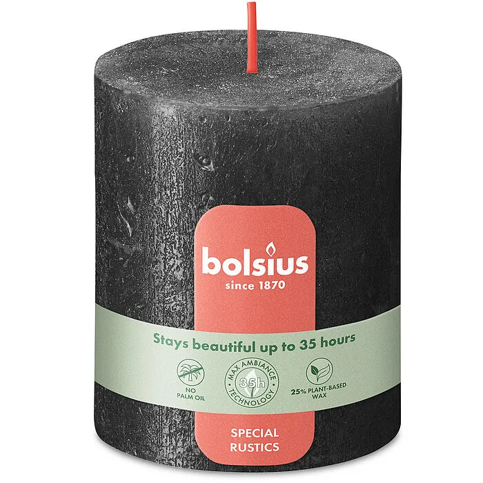 Bolsius Rustiek Shimmer Stompkaars 80/68 Antraciet